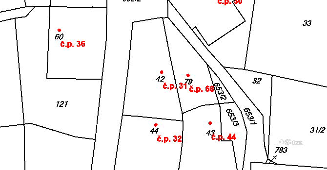 Jindice 31, Rašovice na parcele st. 42 v KÚ Jindice, Katastrální mapa