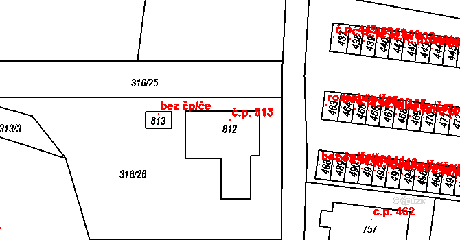 Maršov 513, Krupka na parcele st. 812 v KÚ Maršov u Krupky, Katastrální mapa