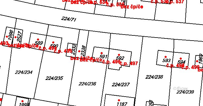 Ostrov 496 na parcele st. 591 v KÚ Ostrov nad Ohří, Katastrální mapa