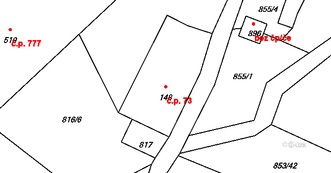 Lučany nad Nisou 73 na parcele st. 148 v KÚ Lučany nad Nisou, Katastrální mapa