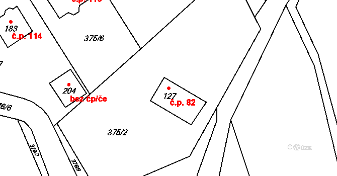 Šimanov 82 na parcele st. 127 v KÚ Šimanov na Moravě, Katastrální mapa