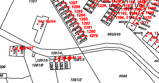 Jihlava 1279 na parcele st. 4650/5 v KÚ Jihlava, Katastrální mapa