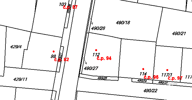 Miletice 94, Černuc na parcele st. 112 v KÚ Miletice u Velvar, Katastrální mapa