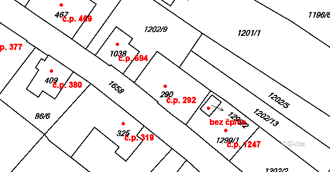 Říčany 292 na parcele st. 290 v KÚ Říčany u Prahy, Katastrální mapa