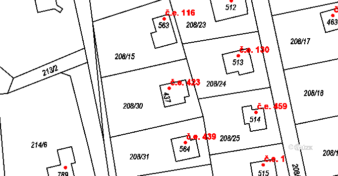 Kamenný Přívoz 423 na parcele st. 437 v KÚ Kamenný Přívoz, Katastrální mapa