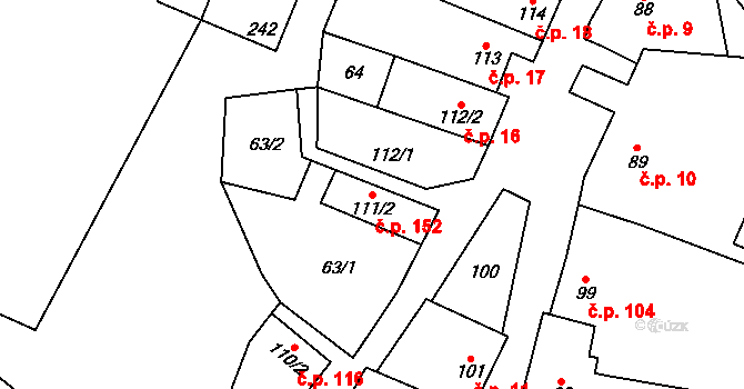 Sobůlky 152 na parcele st. 111/2 v KÚ Sobůlky, Katastrální mapa