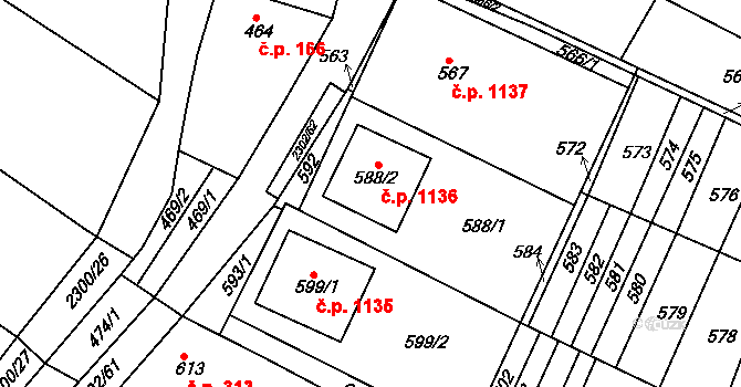 Svatobořice 1136, Svatobořice-Mistřín na parcele st. 588/2 v KÚ Svatobořice, Katastrální mapa