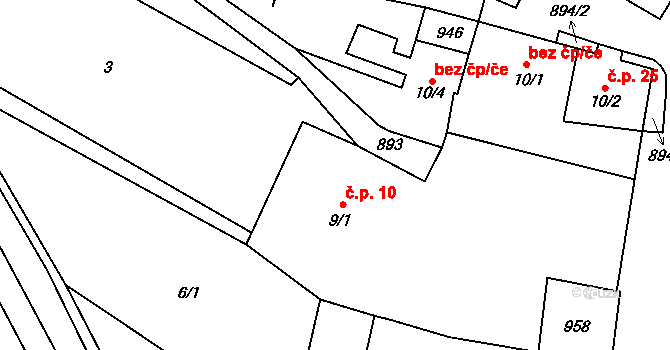 Rounek 10, Vyskytná nad Jihlavou na parcele st. 9/1 v KÚ Rounek, Katastrální mapa
