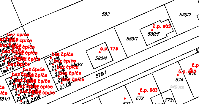 Chropyně 775 na parcele st. 580/4 v KÚ Chropyně, Katastrální mapa