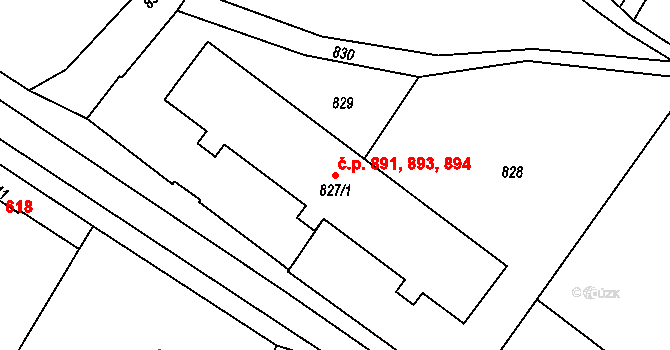 Rýmařov 891,893,894 na parcele st. 827/1 v KÚ Rýmařov, Katastrální mapa