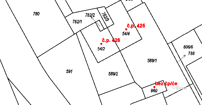 Olešovice 426, Kamenice na parcele st. 54/2 v KÚ Ládví, Katastrální mapa
