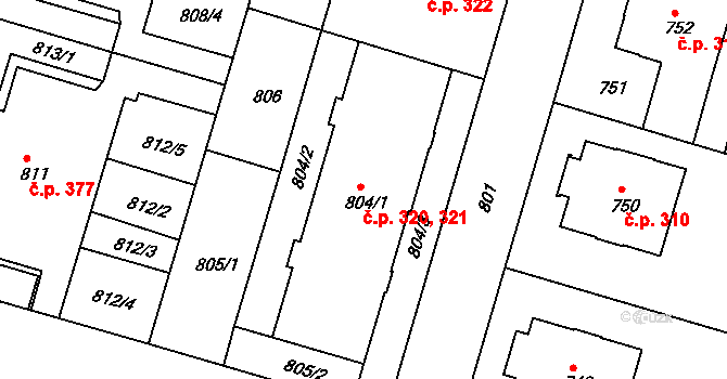 Třeboň II 320,321, Třeboň na parcele st. 804/1 v KÚ Třeboň, Katastrální mapa