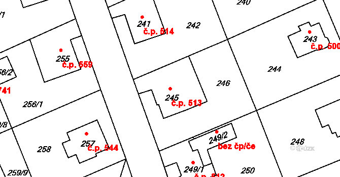 Hrádek nad Nisou 513 na parcele st. 245 v KÚ Hrádek nad Nisou, Katastrální mapa