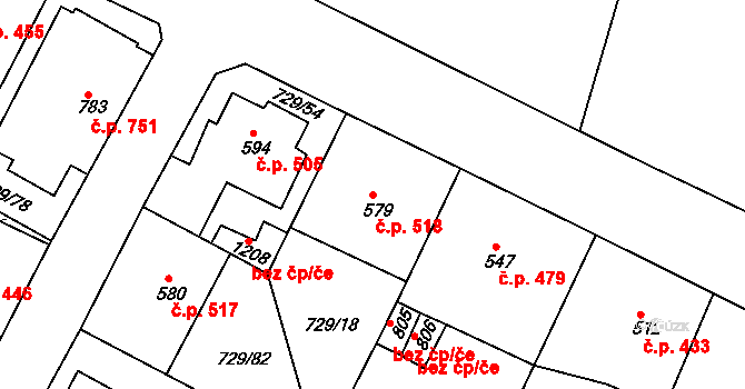 Osek 518 na parcele st. 579 v KÚ Osek u Duchcova, Katastrální mapa