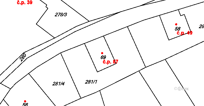 Přibyslav 57 na parcele st. 69 v KÚ Přibyslav nad Metují, Katastrální mapa