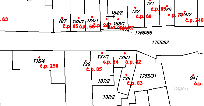 Libochovice 84 na parcele st. 137/1 v KÚ Libochovice, Katastrální mapa