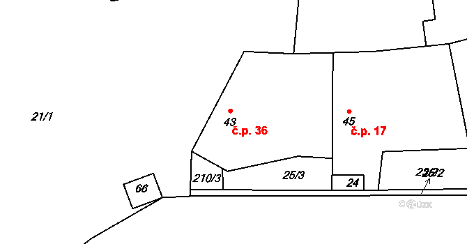 Křičov 36, Smidary na parcele st. 43 v KÚ Křičov, Katastrální mapa