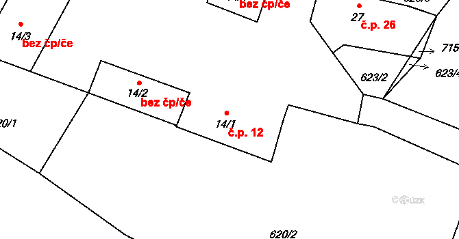 Tuchonice 12, Žimutice na parcele st. 14/1 v KÚ Tuchonice, Katastrální mapa