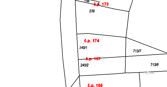 Lnáře 174 na parcele st. 240/1 v KÚ Lnáře, Katastrální mapa