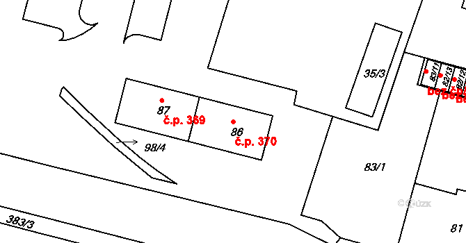 Miřetice u Klášterce nad Ohří 370, Klášterec nad Ohří na parcele st. 86 v KÚ Miřetice u Klášterce nad Ohří, Katastrální mapa