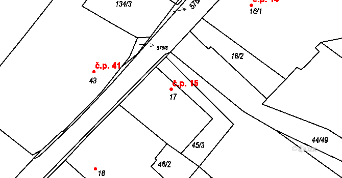 Kdousov 15 na parcele st. 17 v KÚ Kdousov, Katastrální mapa