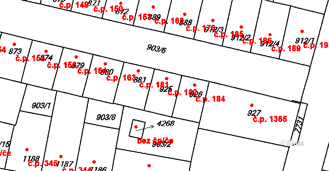 Horka-Domky 182, Třebíč na parcele st. 925 v KÚ Třebíč, Katastrální mapa