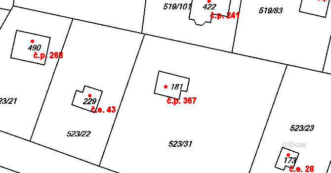 Horoušánky 367, Horoušany na parcele st. 181 v KÚ Horoušany, Katastrální mapa