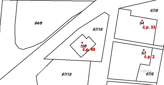 Skrýšov 65, Pelhřimov na parcele st. 106 v KÚ Skrýšov u Pelhřimova, Katastrální mapa