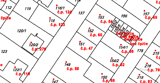 Prosetice 47, Teplice na parcele st. 151 v KÚ Prosetice, Katastrální mapa