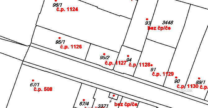 Nový Bydžov 1127 na parcele st. 95/2 v KÚ Nový Bydžov, Katastrální mapa