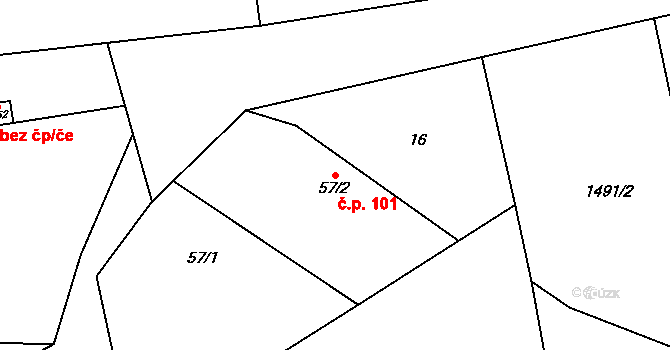 Kocléřov 101, Vítězná na parcele st. 57/2 v KÚ Kocléřov, Katastrální mapa