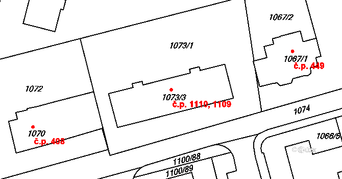 Frýdlant 1109,1110, Frýdlant nad Ostravicí na parcele st. 1073/3 v KÚ Frýdlant nad Ostravicí, Katastrální mapa