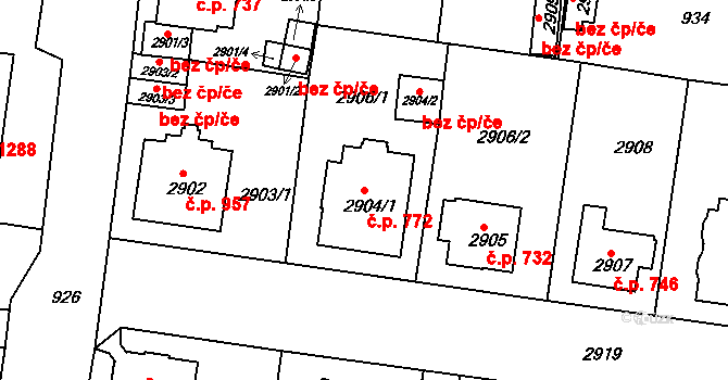 Sokolov 772 na parcele st. 2904/1 v KÚ Sokolov, Katastrální mapa