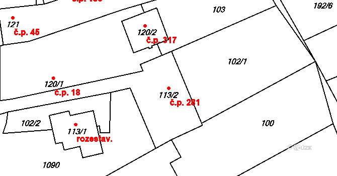Praskolesy 281 na parcele st. 113/2 v KÚ Praskolesy, Katastrální mapa