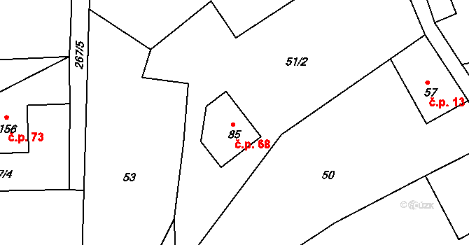 Osečnice 68 na parcele st. 85 v KÚ Osečnice, Katastrální mapa