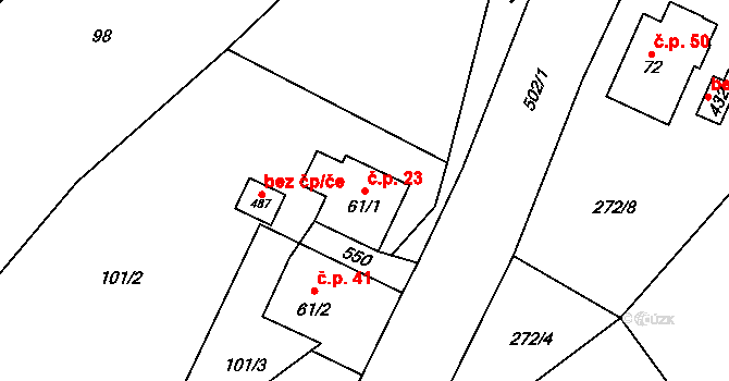 Mštěnovice 23, Lešná na parcele st. 61/1 v KÚ Mštěnovice, Katastrální mapa