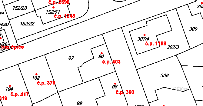 Řeporyje 403, Praha na parcele st. 96 v KÚ Řeporyje, Katastrální mapa