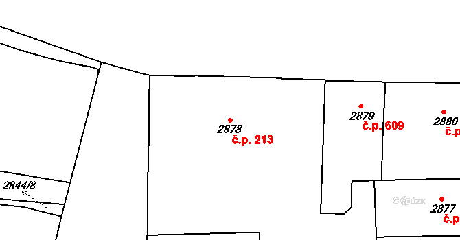 Smíchov 213, Praha na parcele st. 2878 v KÚ Smíchov, Katastrální mapa