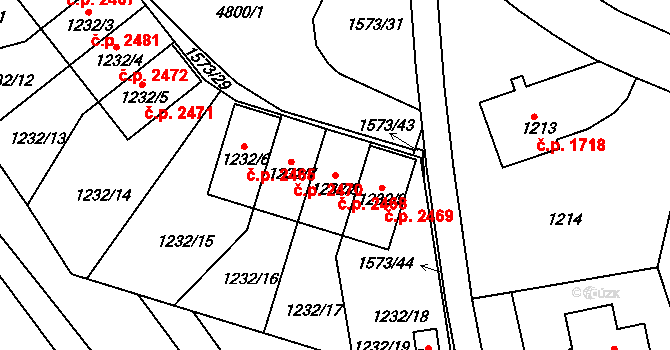 Dejvice 2468, Praha na parcele st. 1232/8 v KÚ Dejvice, Katastrální mapa