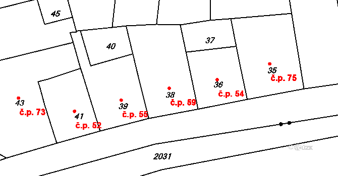 Prosek 59, Praha na parcele st. 38 v KÚ Prosek, Katastrální mapa