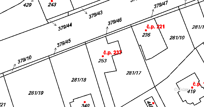 Počaply 237, Králův Dvůr na parcele st. 253 v KÚ Počaply, Katastrální mapa