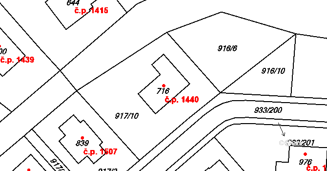 Vrchlabí 1440 na parcele st. 716 v KÚ Podhůří-Harta, Katastrální mapa