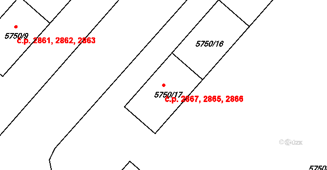 Česká Lípa 2865,2866,2867 na parcele st. 5750/17 v KÚ Česká Lípa, Katastrální mapa