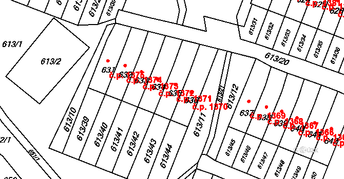 Jirkov 1371 na parcele st. 635 v KÚ Jirkov, Katastrální mapa