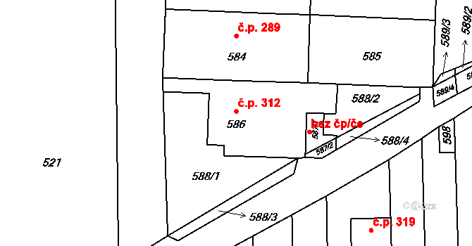 Opatovice 312 na parcele st. 586 v KÚ Opatovice u Rajhradu, Katastrální mapa