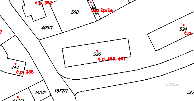 Zbýšov 467,468 na parcele st. 526 v KÚ Zbýšov u Oslavan, Katastrální mapa
