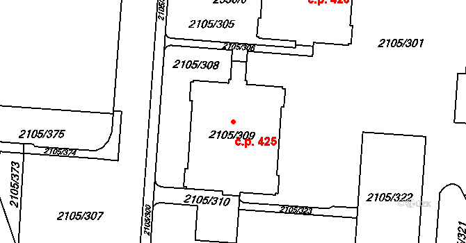 Šumbark 425, Havířov na parcele st. 2105/309 v KÚ Šumbark, Katastrální mapa