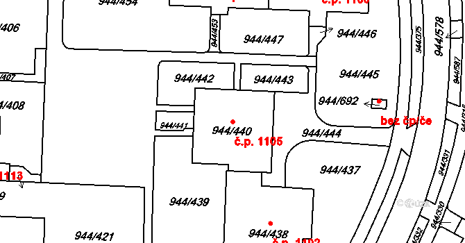 Šumbark 1105, Havířov na parcele st. 944/440 v KÚ Šumbark, Katastrální mapa