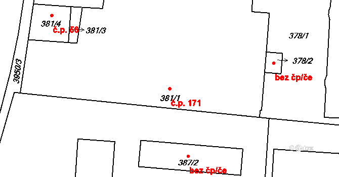 České Budějovice 7 171, České Budějovice na parcele st. 381/1 v KÚ České Budějovice 7, Katastrální mapa