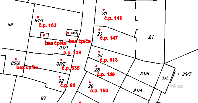 Obřany 613, Brno na parcele st. 24 v KÚ Obřany, Katastrální mapa